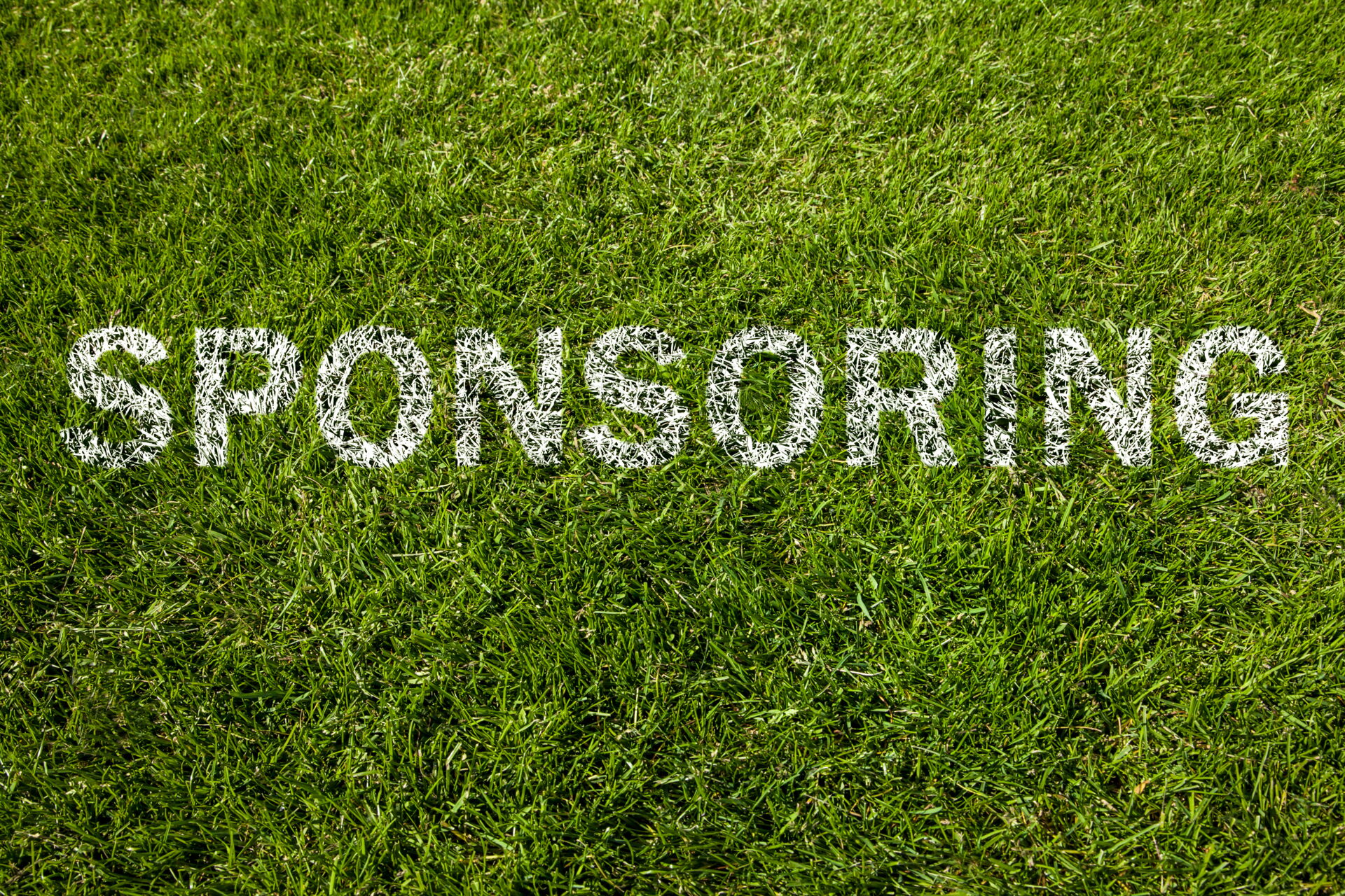 Das Wort "SPONSORING" in weißer Schrift auf einem grünen Rasen, ideal für den Sportclub Großschweidnitz - Löbau e.V.